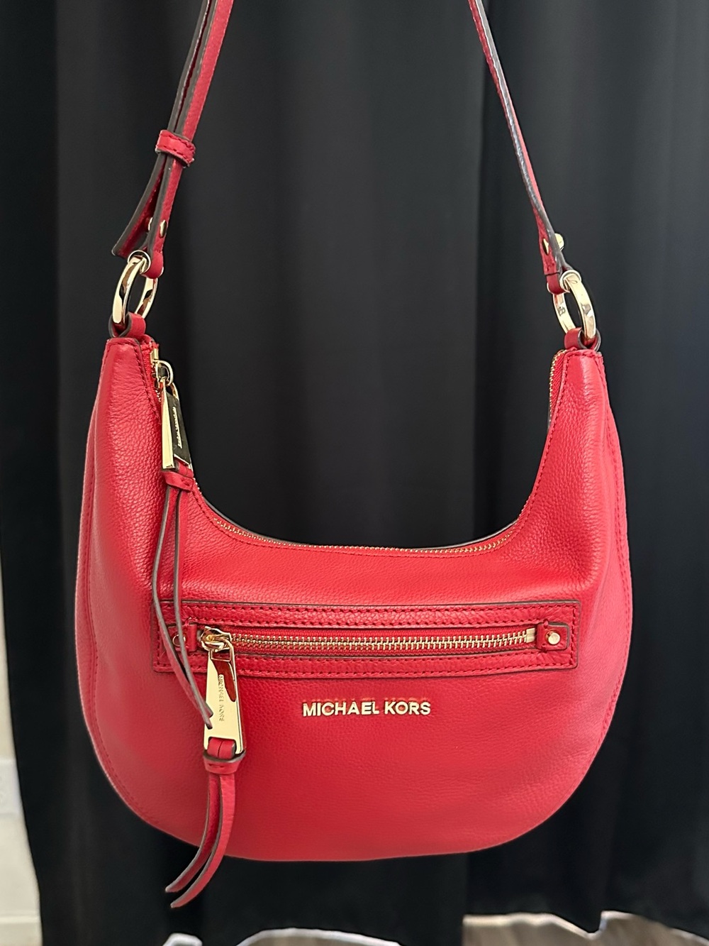 NWOT Red Michael Kors Rhea Pebbled Leather Hobo Bag